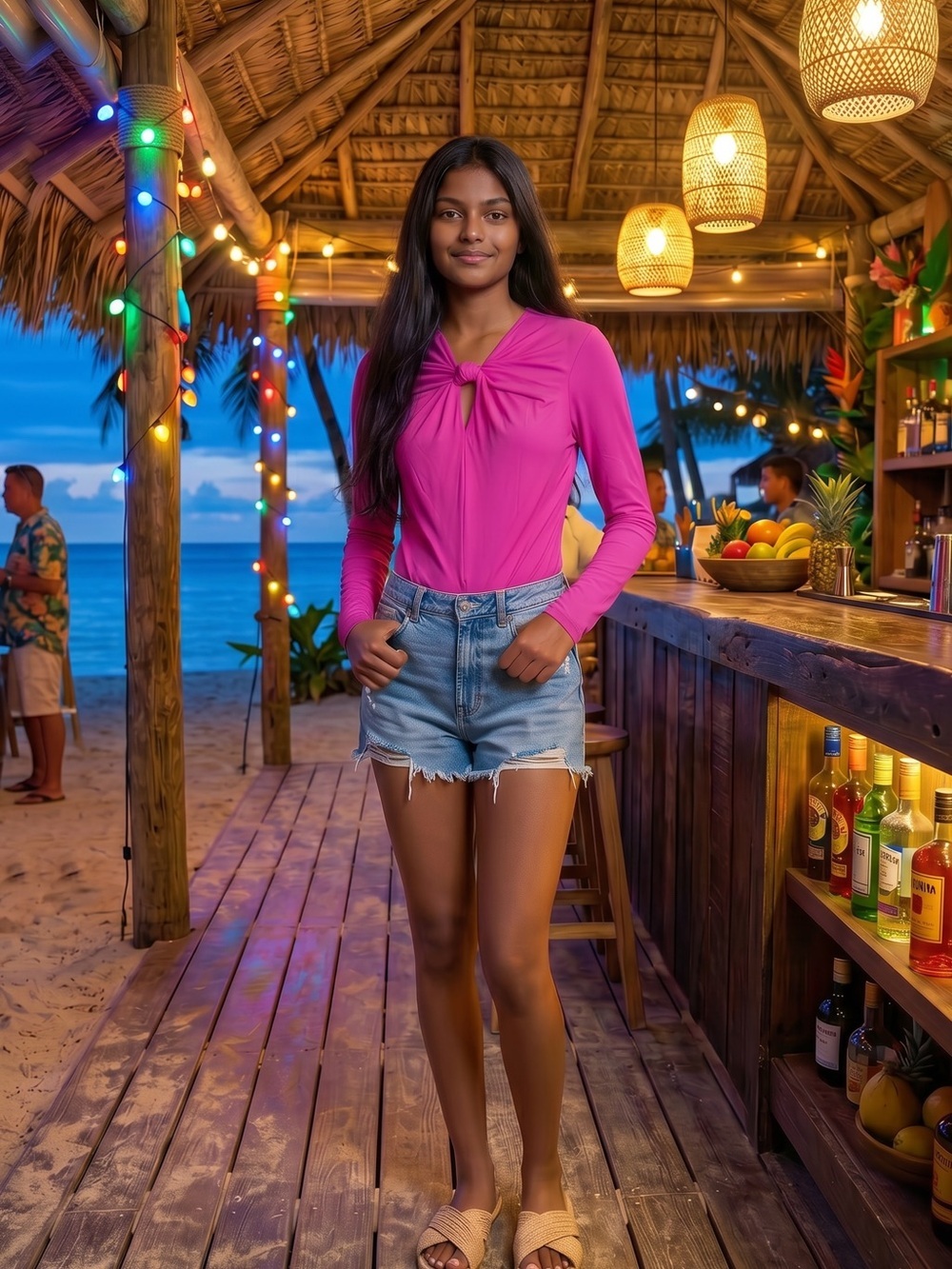 FARM Rio Hot Pink Long-Sleeve Twist-Front Bodysuit
